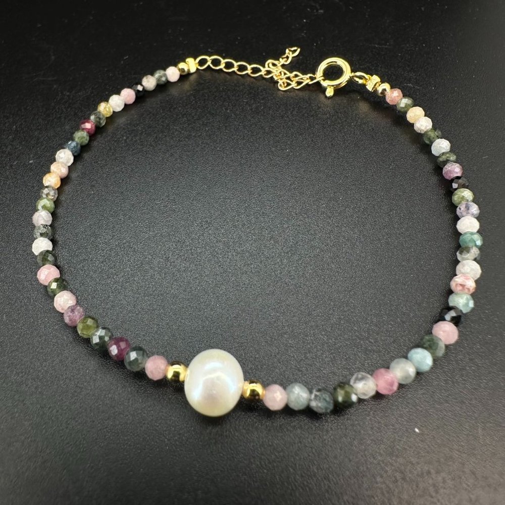 Natural Pearl &Tourmaline adjustable bracelet, up to 19cm